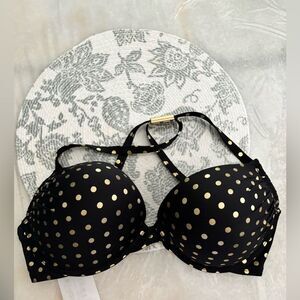 Victoria’s Secret  Black Bra with Gold Polka Dot Print